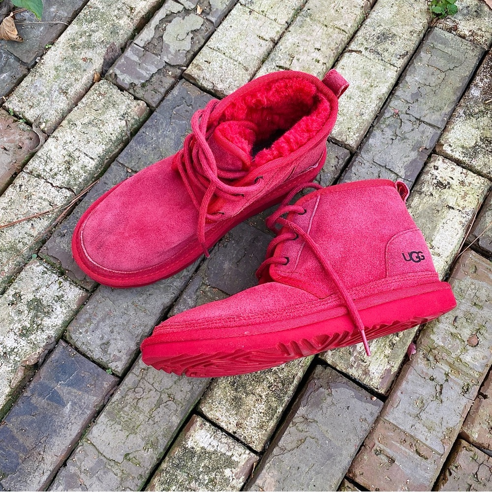 UGG Vibrant Red Neumel Suede Boots with Plush Lining Adult Size 5